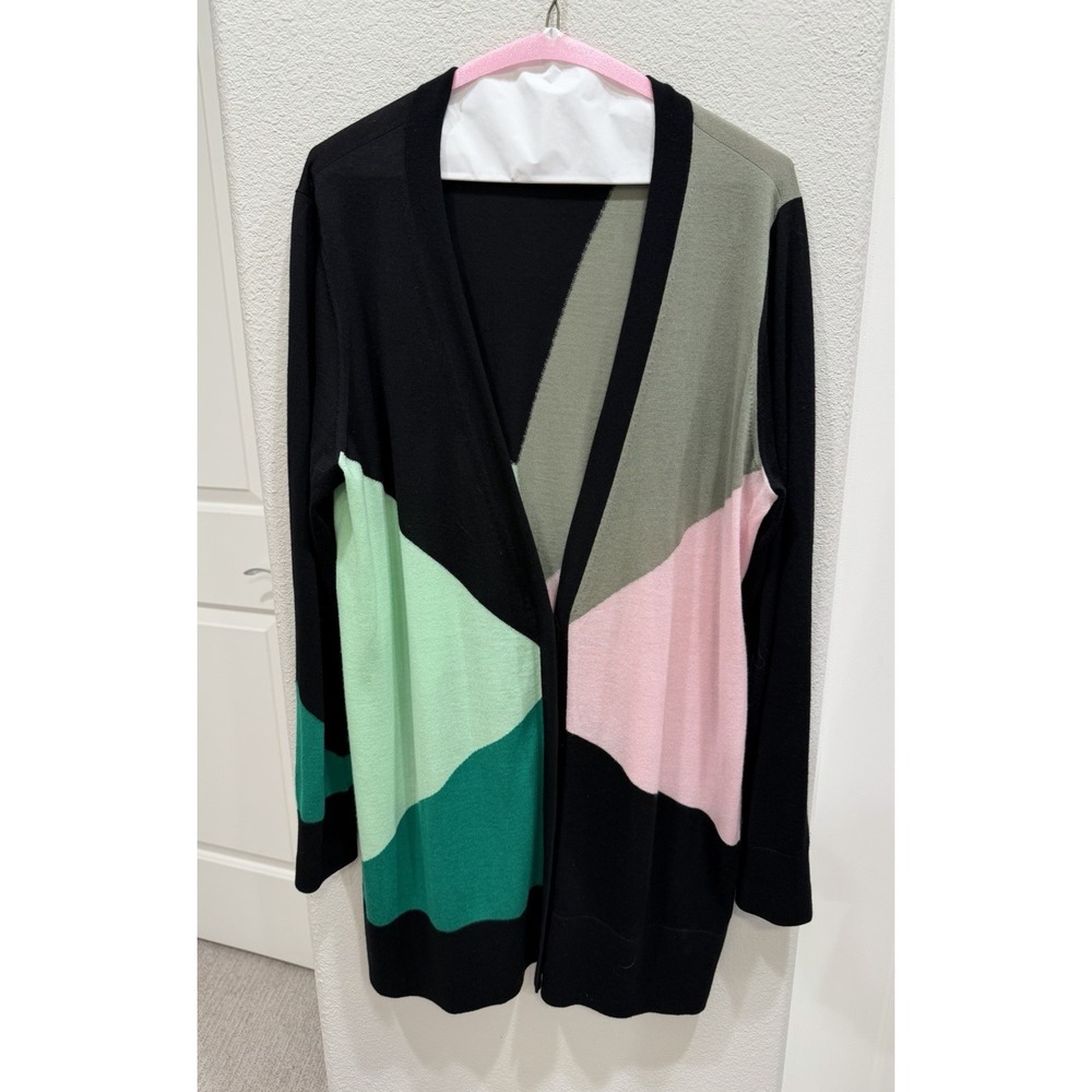AKRIS punto Long Lines Virgin Wool Geometric Color Block Cardigan Sweater 16